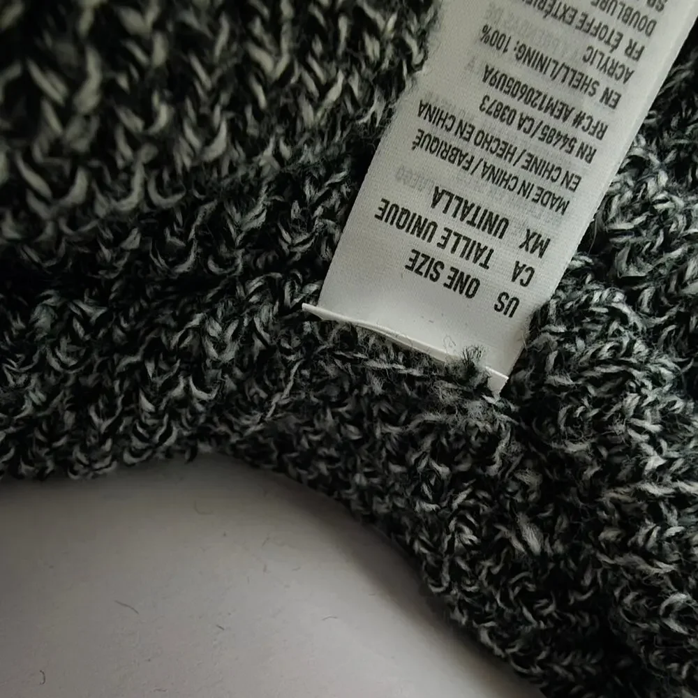 American Eagle Black Marbled Waffle Knit Beanie NWT Unisex Slouchy Winter Hat OS